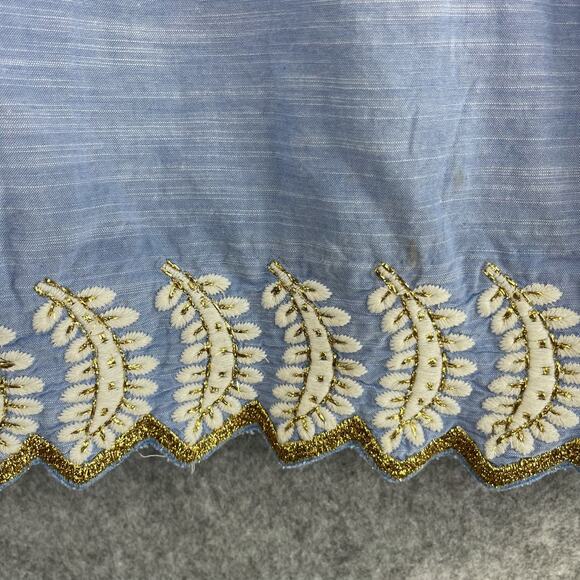 Suno Dress Womens 4 Blue Pleated Embroidery Gold Trim Midi Short Sleeve Resort - Picture 4 of 16